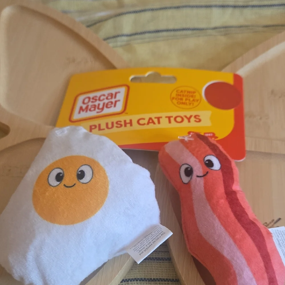 Oscar Mayer Plush Cat Toys - White and Pink